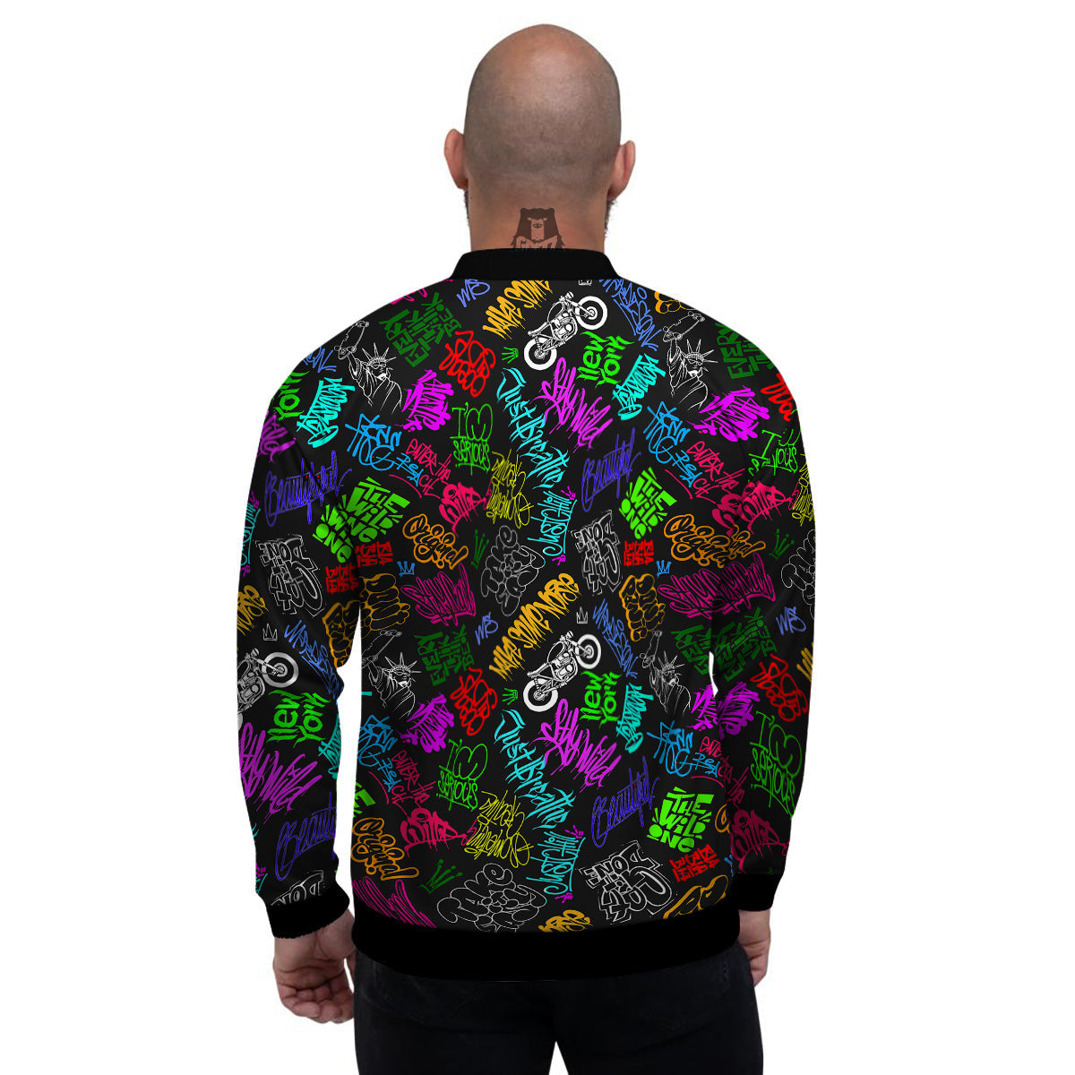 Graffiti Text Colorful Urban Elements Print Pattern Men's Bomber Jacket-grizzshop