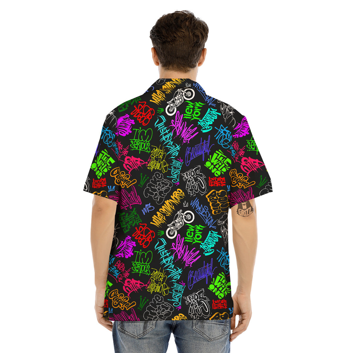 Graffiti Text Colorful Urban Elements Print Pattern Men's Hawaiian Shirt-grizzshop
