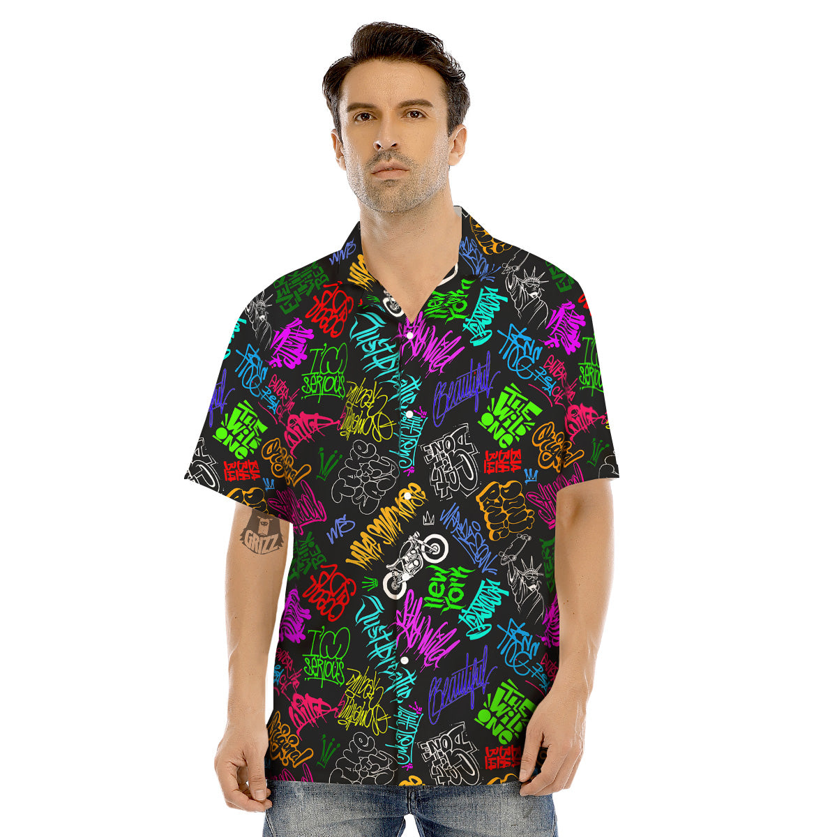 Graffiti Text Colorful Urban Elements Print Pattern Men's Hawaiian Shirt-grizzshop