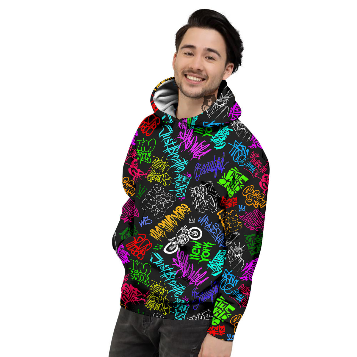 Graffiti Text Colorful Urban Elements Print Pattern Men's Hoodie-grizzshop