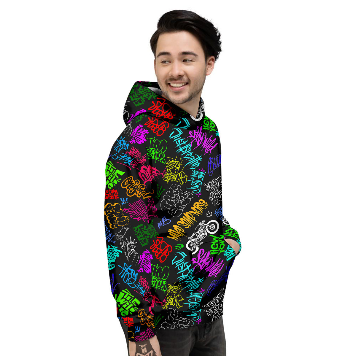 Graffiti Text Colorful Urban Elements Print Pattern Men's Hoodie-grizzshop