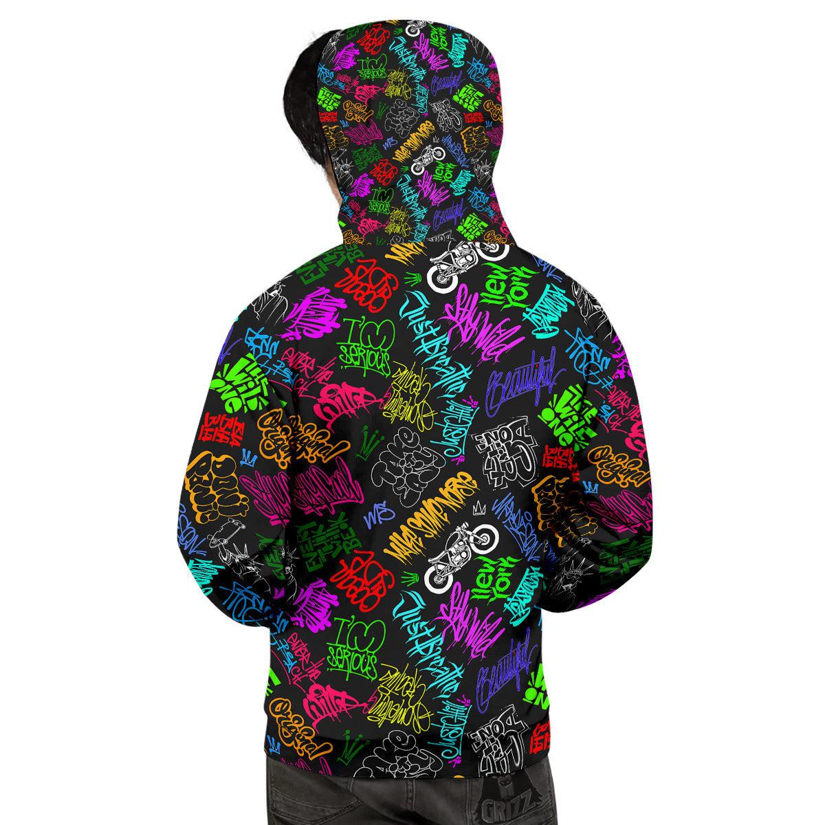 Graffiti Text Colorful Urban Elements Print Pattern Men's Hoodie-grizzshop