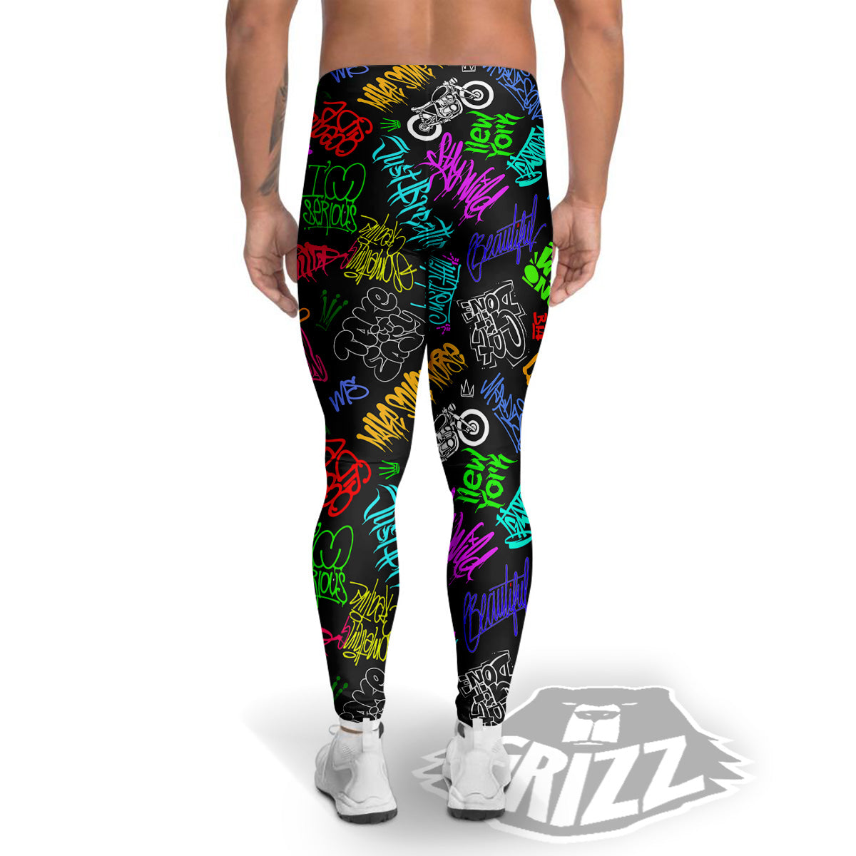 Graffiti Text Colorful Urban Elements Print Pattern Men's Leggings-grizzshop