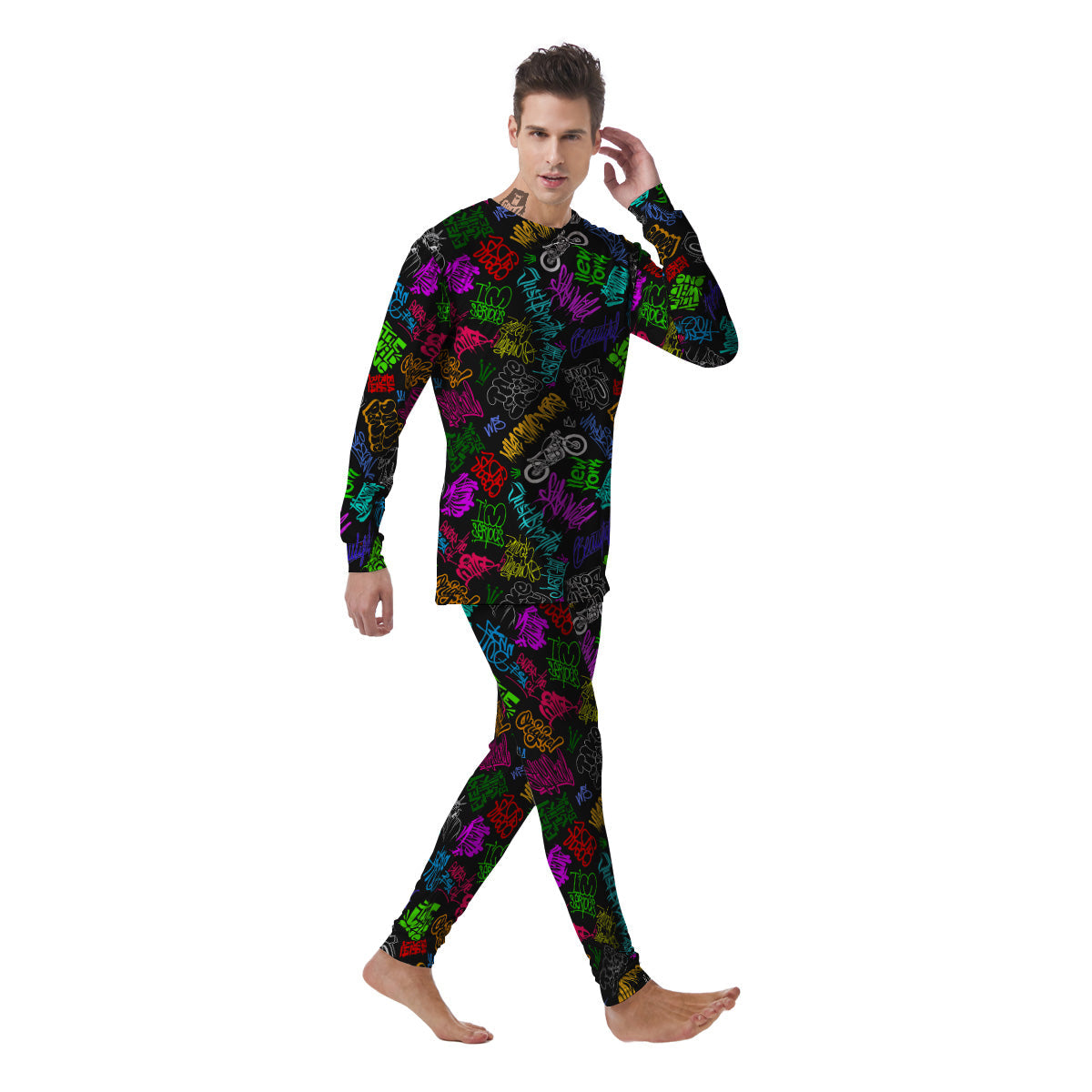 Graffiti Text Colorful Urban Elements Print Pattern Men's Pajamas-grizzshop
