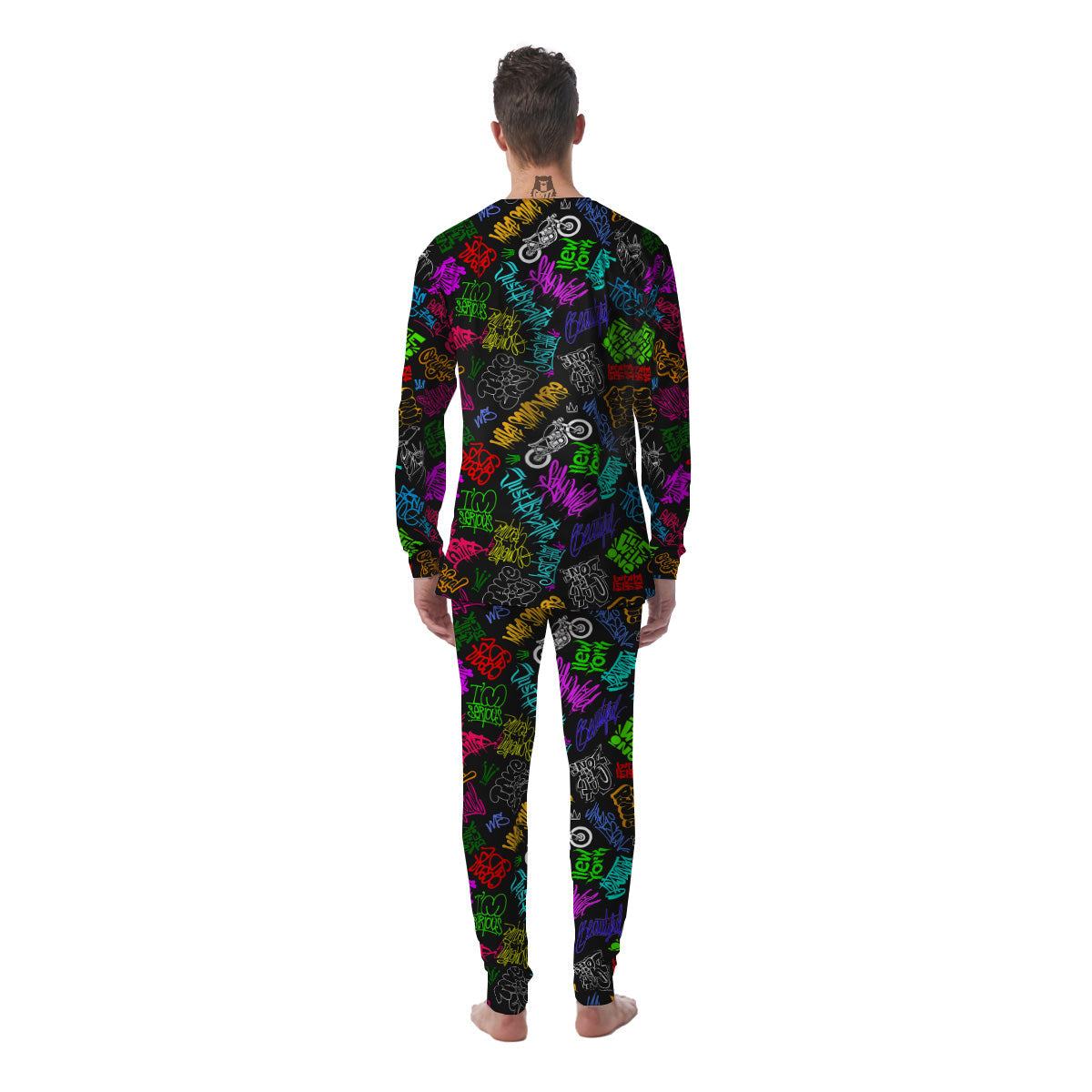Graffiti Text Colorful Urban Elements Print Pattern Men's Pajamas-grizzshop