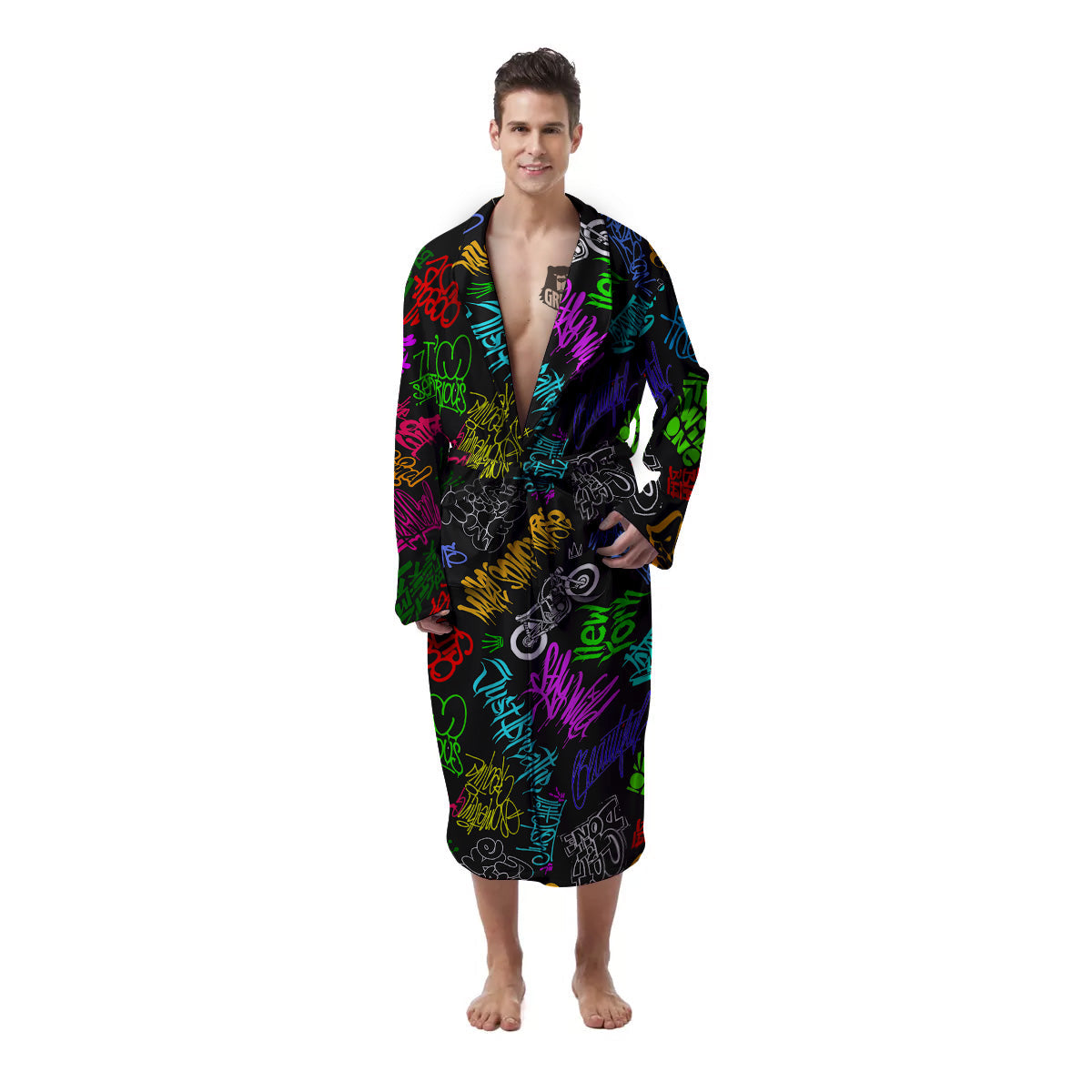 Graffiti Text Colorful Urban Elements Print Pattern Men's Robe-grizzshop