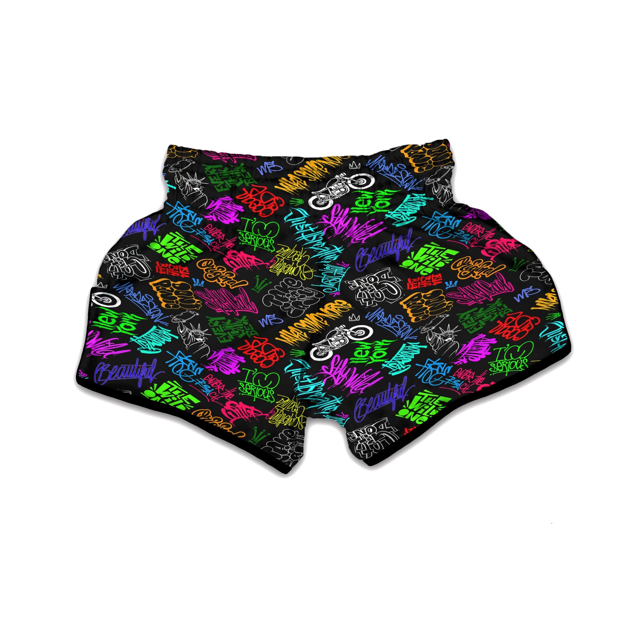 Graffiti Text Colorful Urban Elements Print Pattern Muay Thai Boxing Shorts-grizzshop