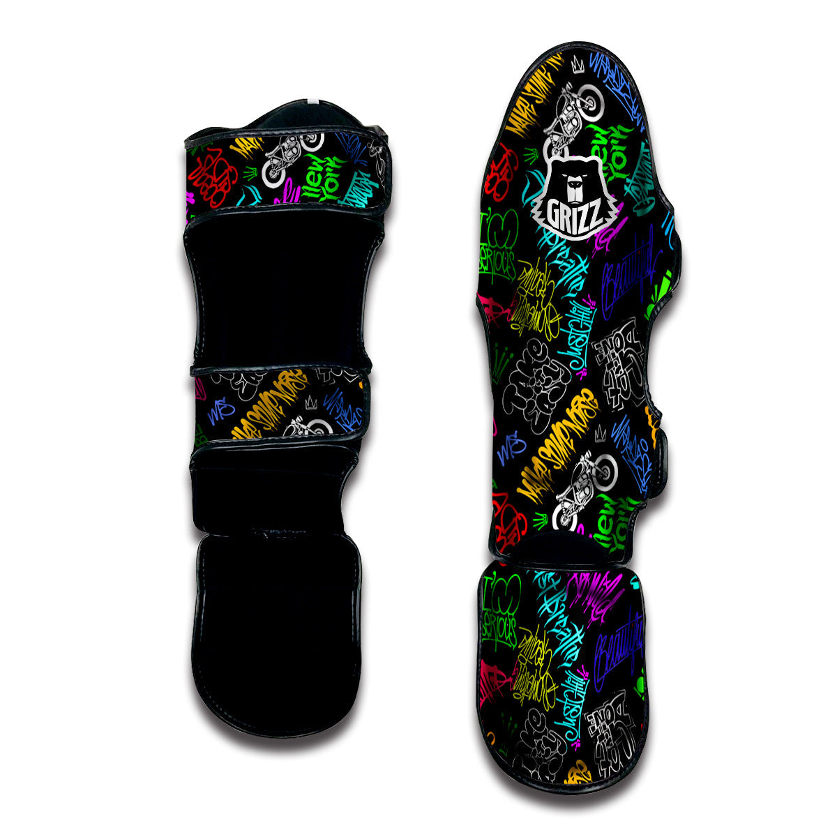 Graffiti Text Colorful Urban Elements Print Pattern Muay Thai Shin Guards-grizzshop
