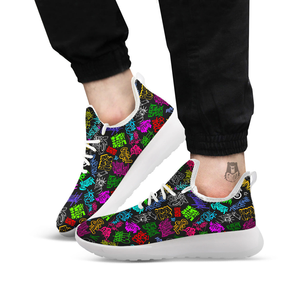 Graffiti Text Colorful Urban Elements Print Pattern White Athletic Shoes-grizzshop