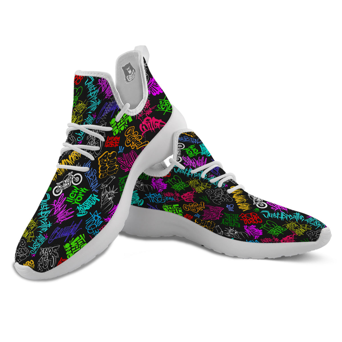 Graffiti Text Colorful Urban Elements Print Pattern White Athletic Shoes-grizzshop