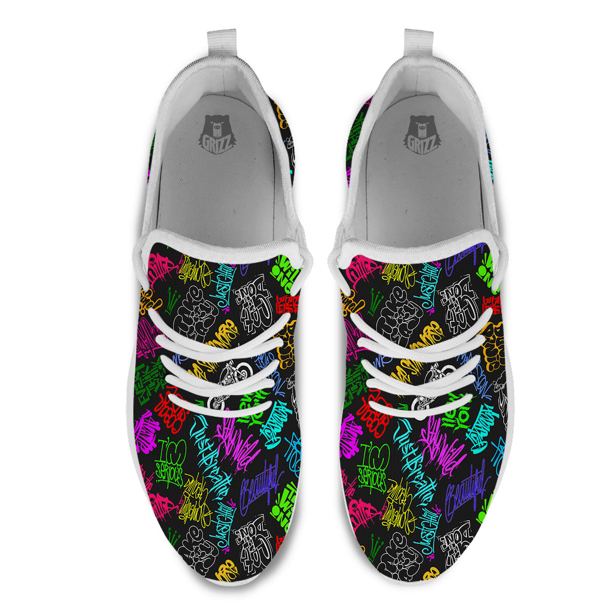 Graffiti Text Colorful Urban Elements Print Pattern White Athletic Shoes-grizzshop