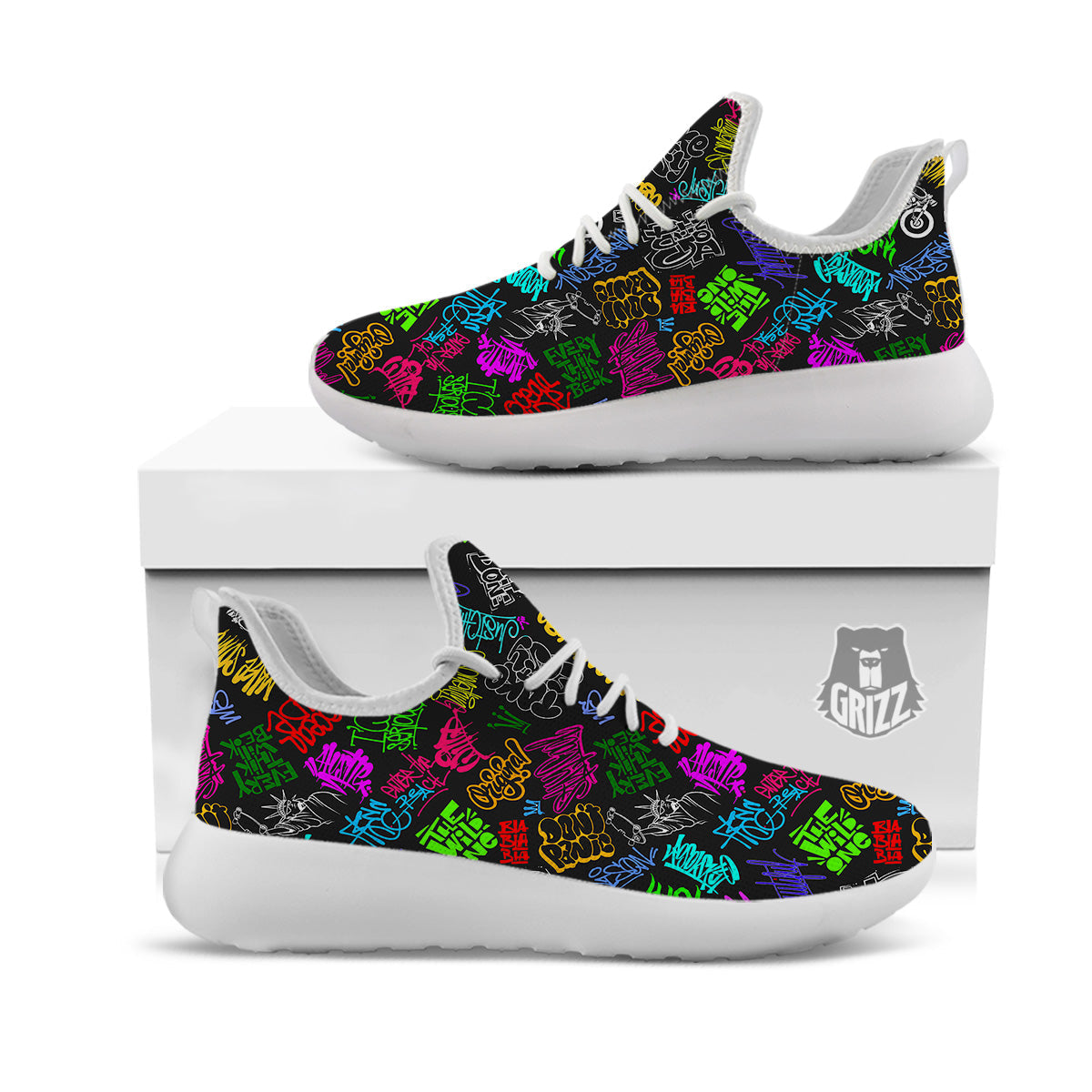 Graffiti Text Colorful Urban Elements Print Pattern White Athletic Shoes-grizzshop