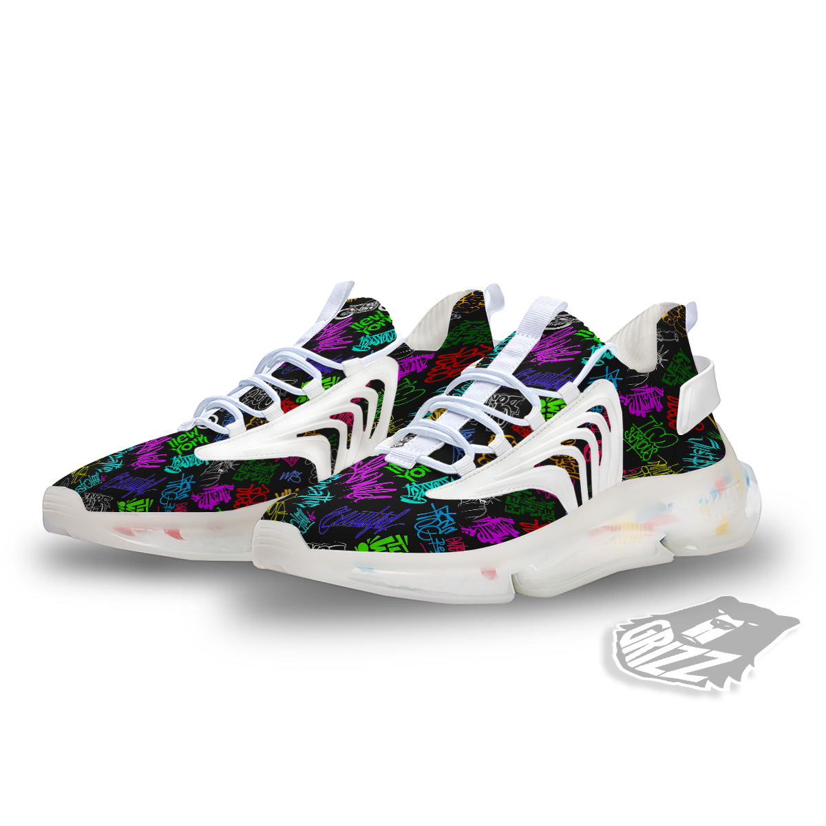 Graffiti Text Colorful Urban Elements Print Pattern White Gym Shoes-grizzshop