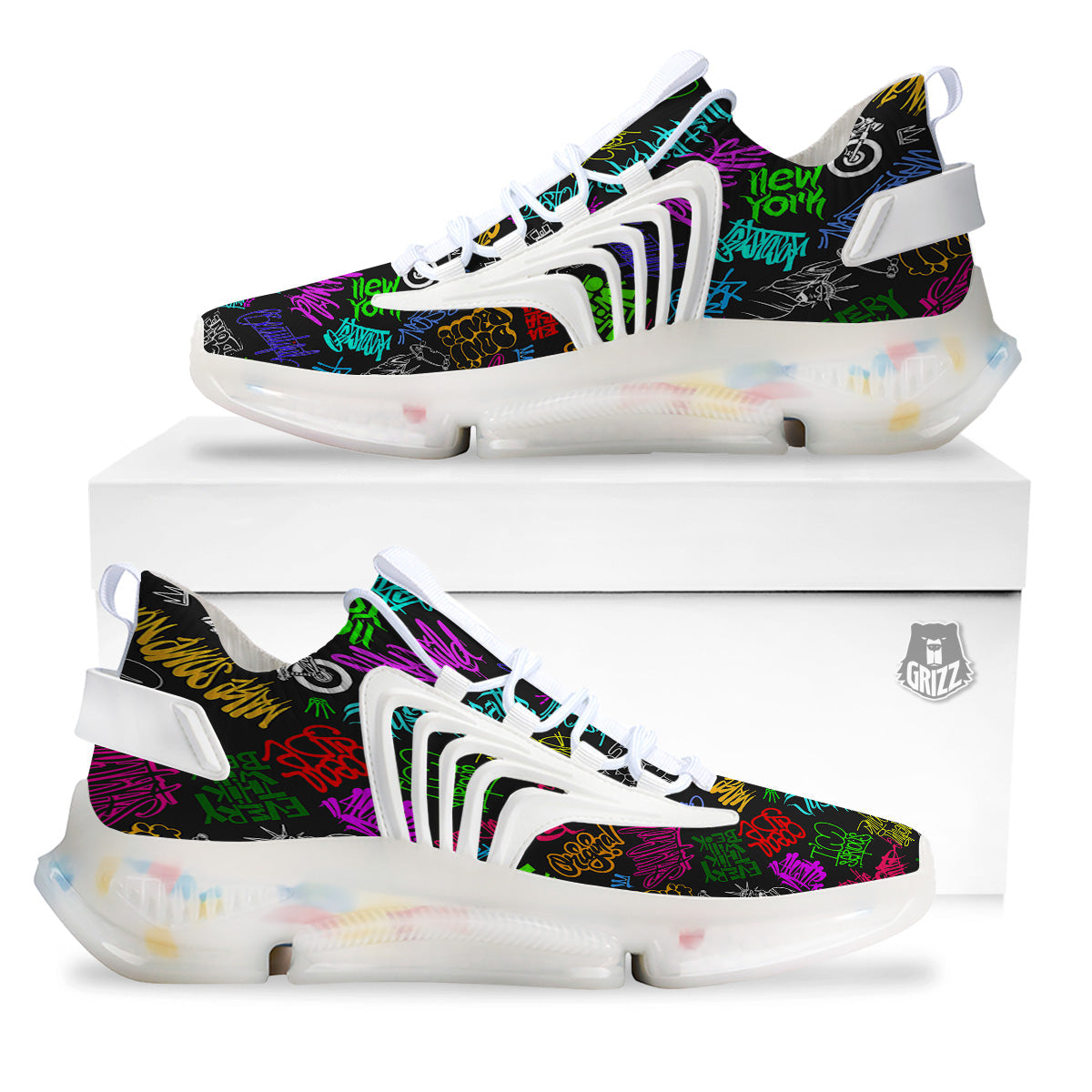 Graffiti Text Colorful Urban Elements Print Pattern White Gym Shoes-grizzshop