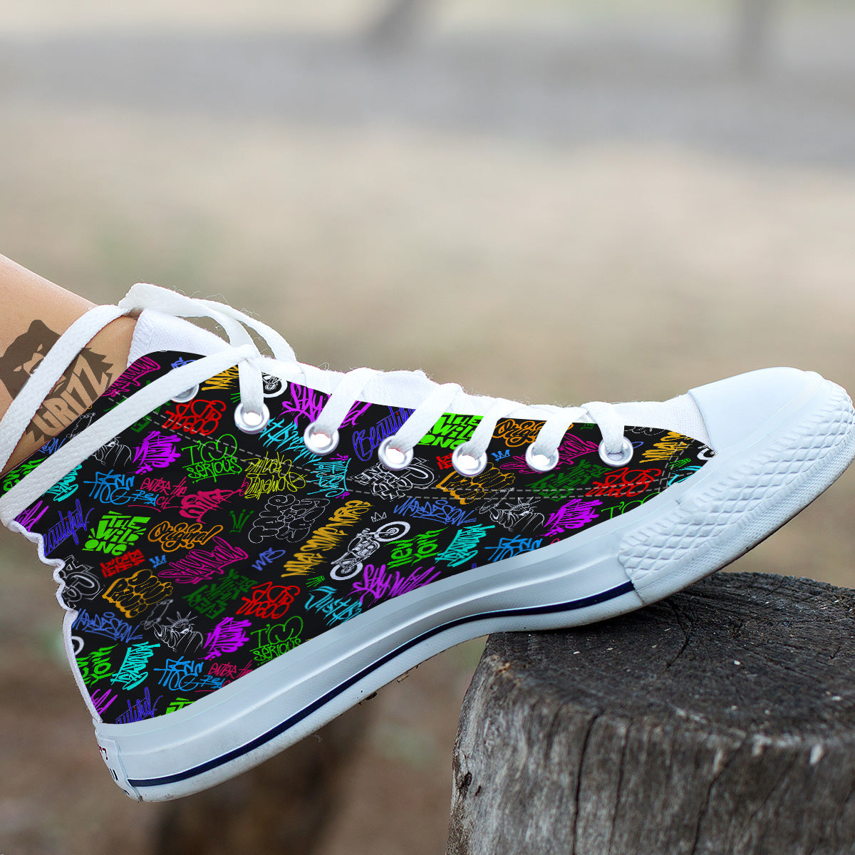 Graffiti Text Colorful Urban Elements Print Pattern White High Top Shoes-grizzshop