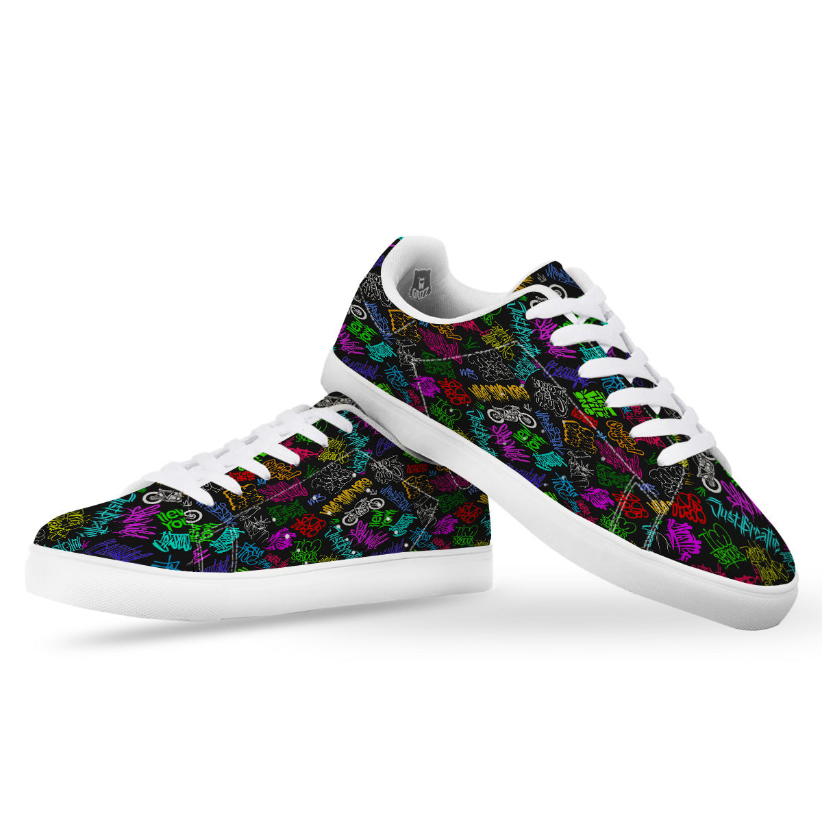 Graffiti Text Colorful Urban Elements Print Pattern White Low Top Sneakers-grizzshop