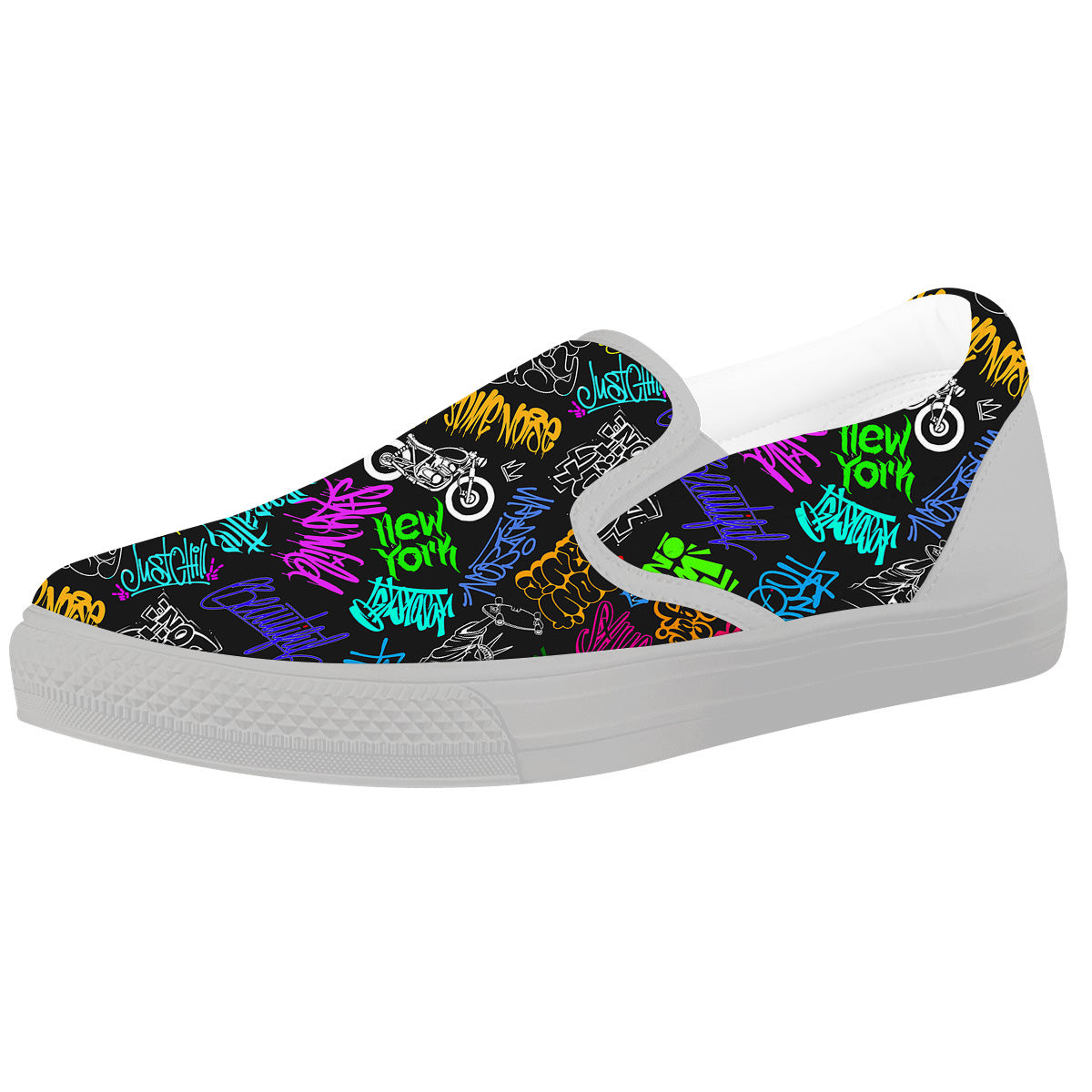 Graffiti Text Colorful Urban Elements Print Pattern White Slip On Shoes-grizzshop