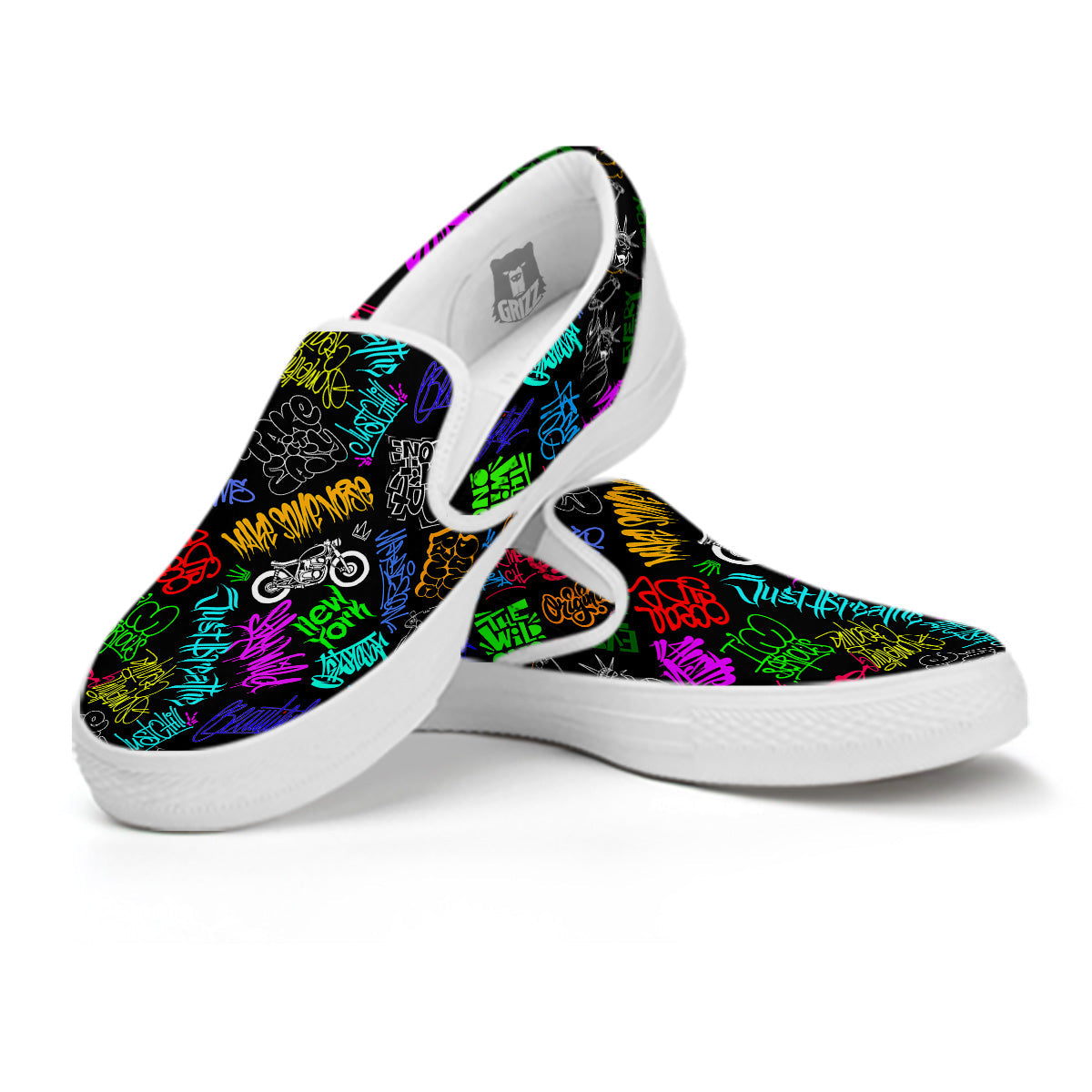 Graffiti Text Colorful Urban Elements Print Pattern White Slip On Shoes-grizzshop