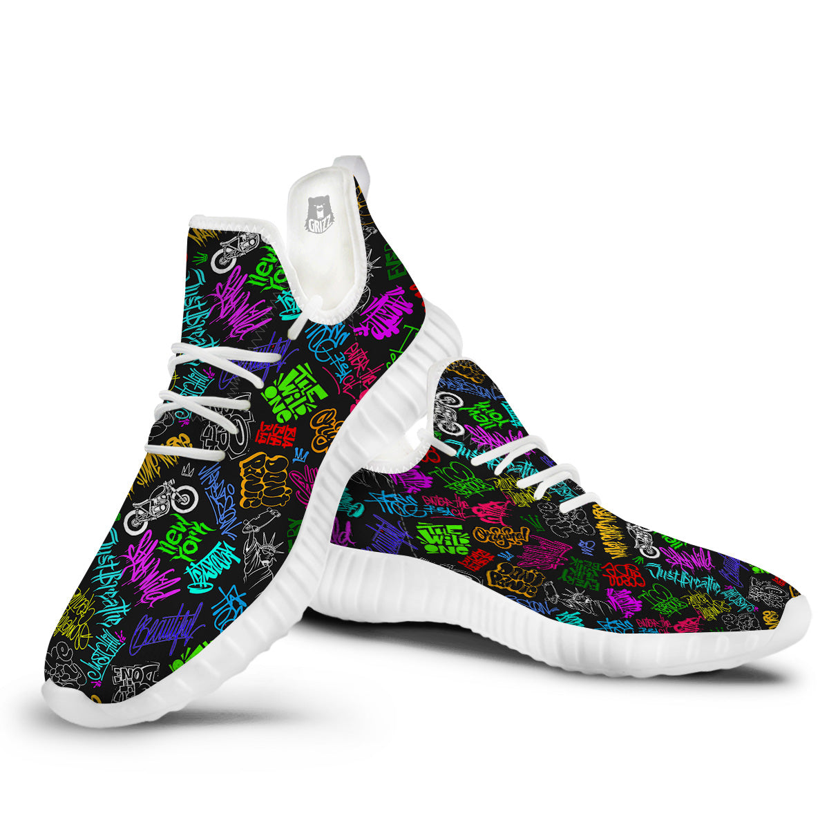 Graffiti Text Colorful Urban Elements Print Pattern White Walking Shoes-grizzshop