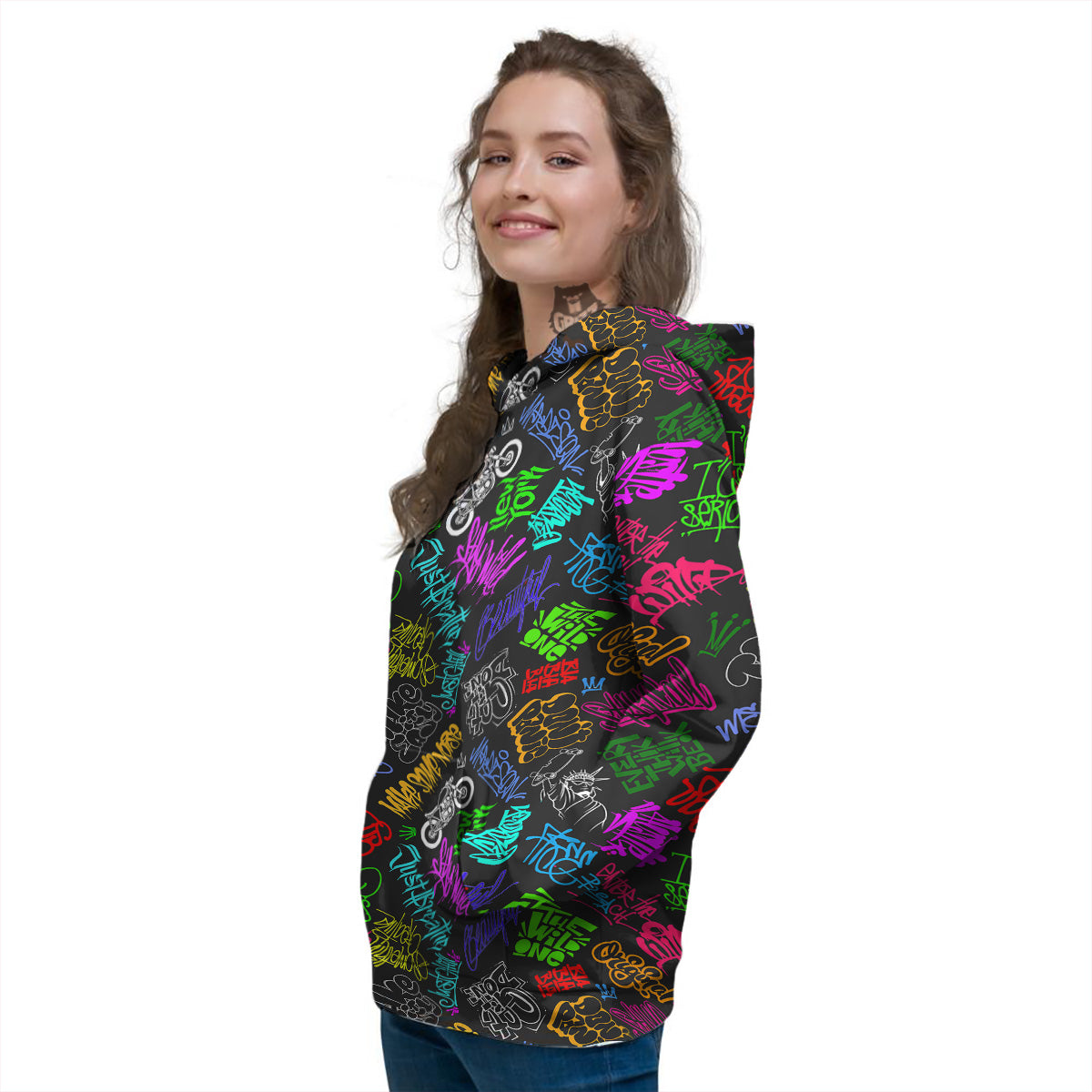 Graffiti Text Colorful Urban Elements Print Pattern Women's Hoodie-grizzshop