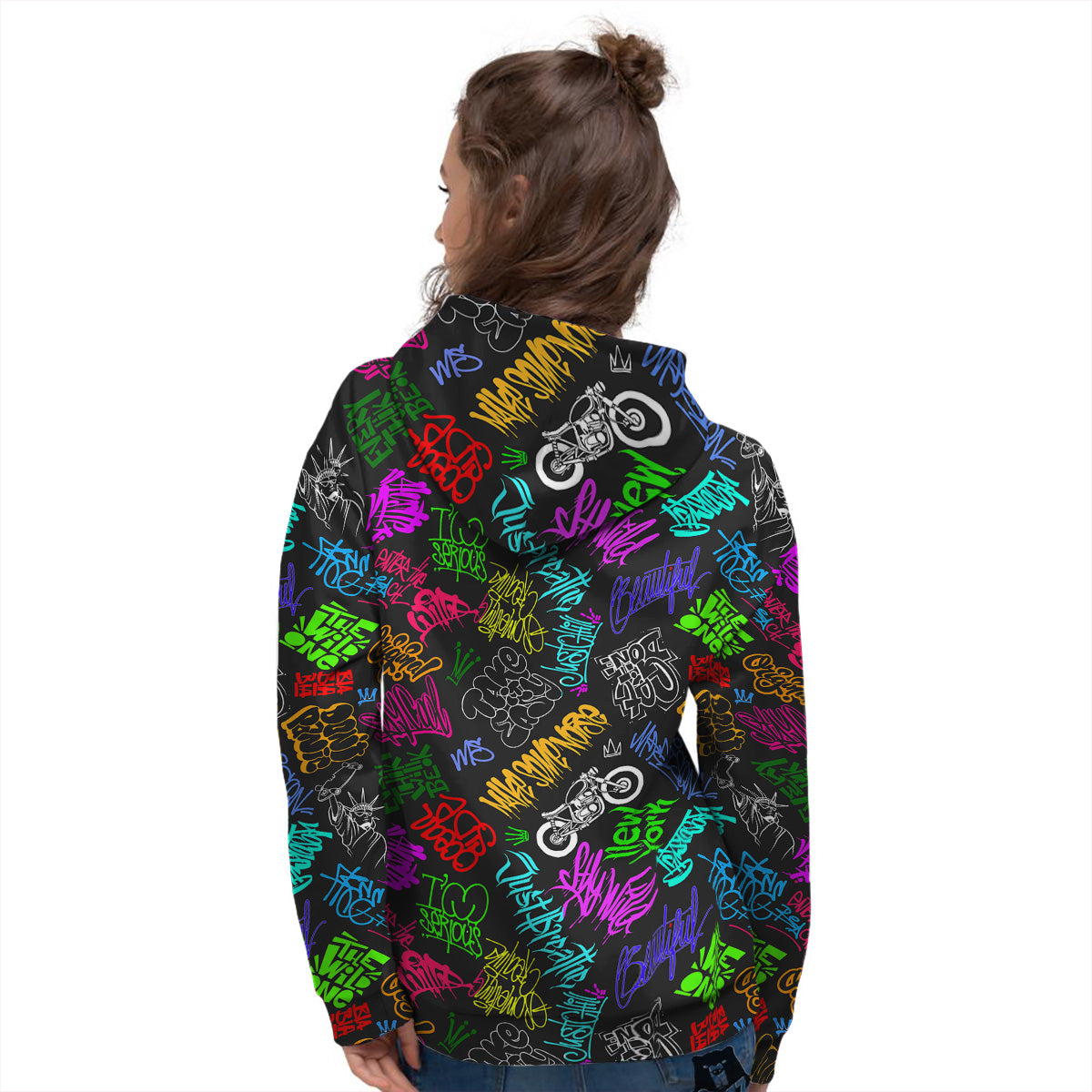 Graffiti Text Colorful Urban Elements Print Pattern Women's Hoodie-grizzshop