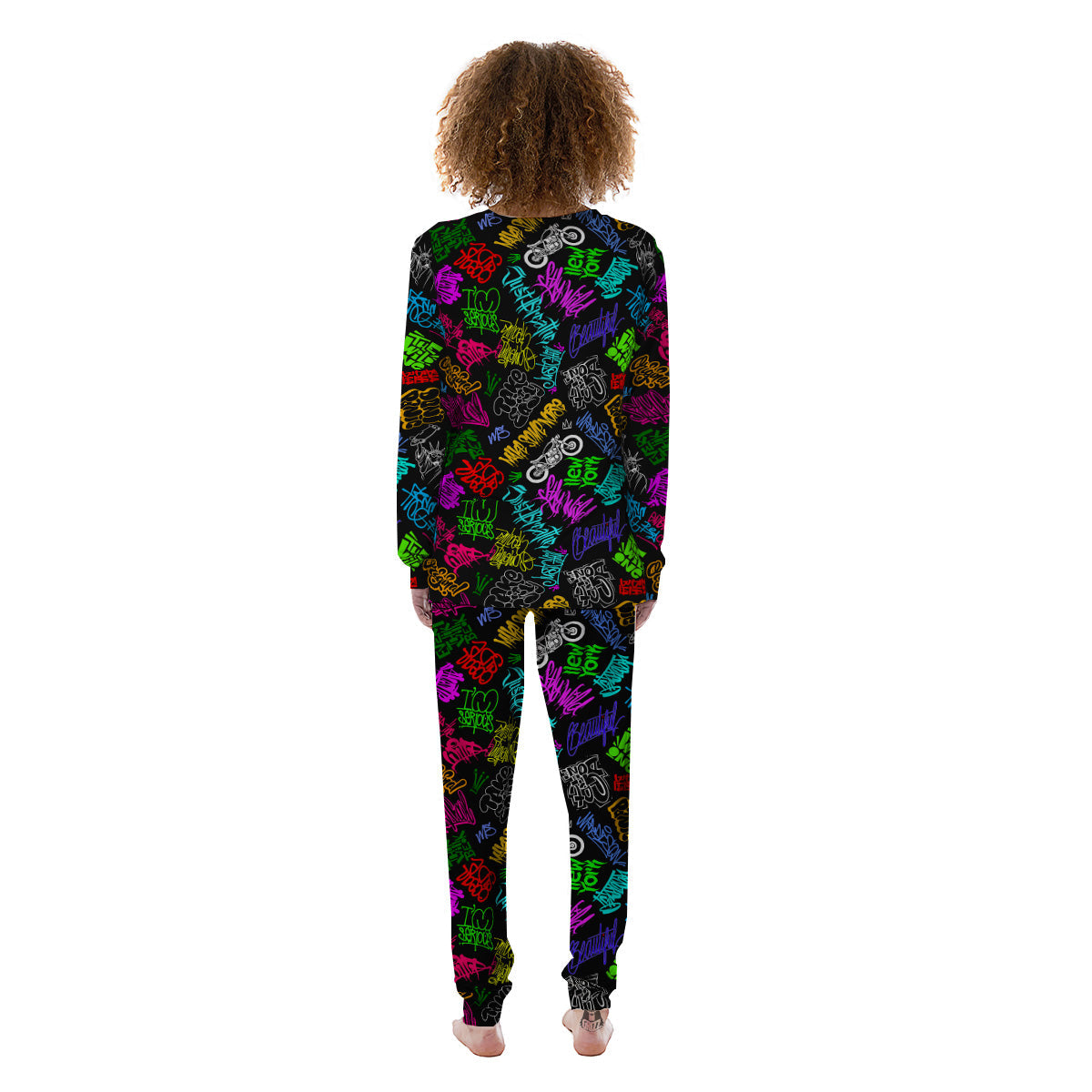 Graffiti Text Colorful Urban Elements Print Pattern Women's Pajamas-grizzshop