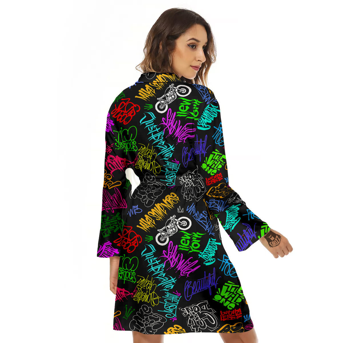 Graffiti Text Colorful Urban Elements Print Pattern Women's Robe-grizzshop