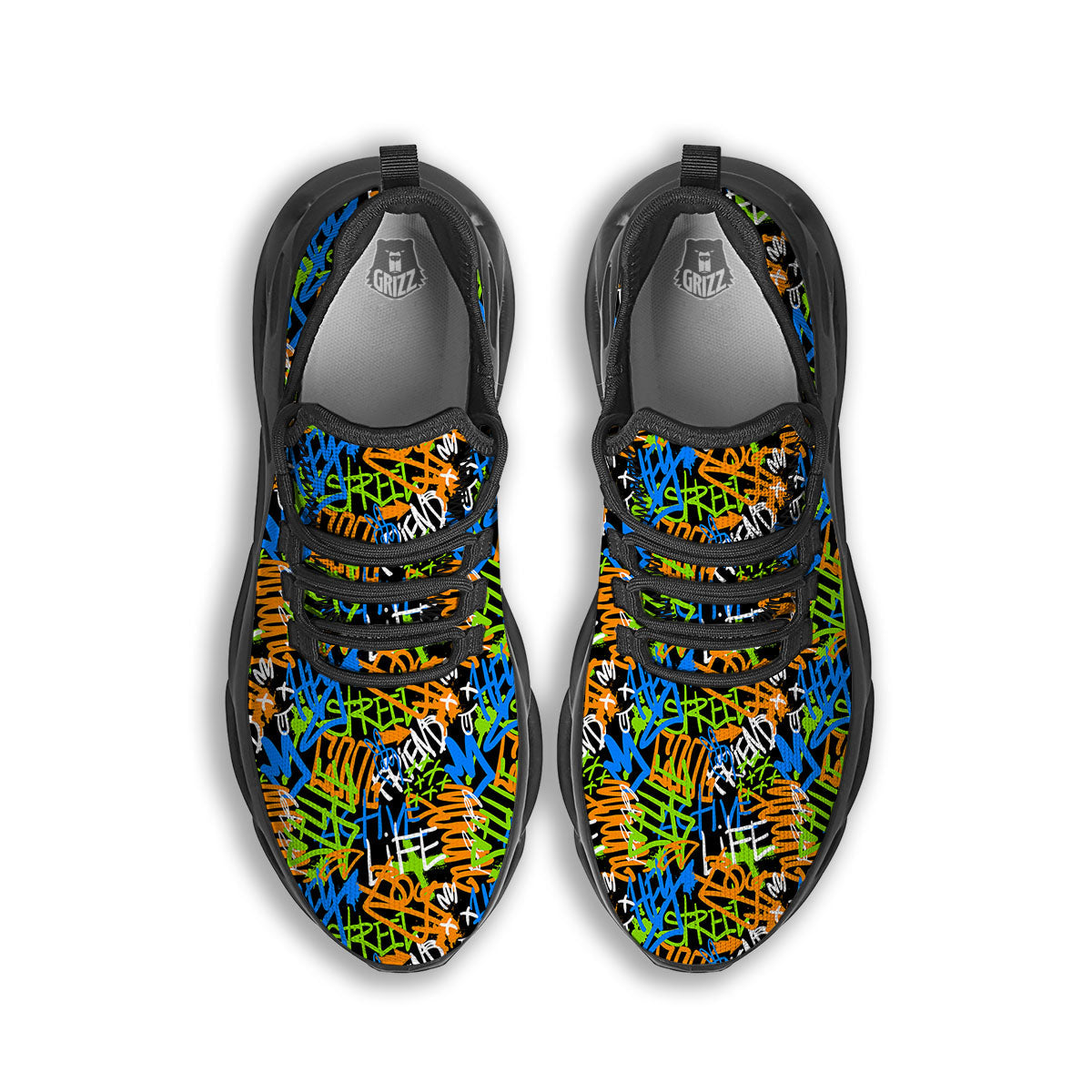 Graffiti Text Print Pattern Black Running Shoes-grizzshop