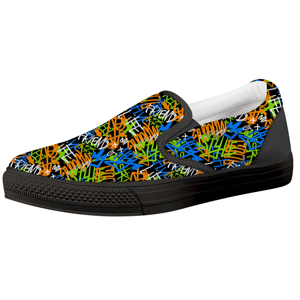 Graffiti Text Print Pattern Black Slip On Shoes-grizzshop