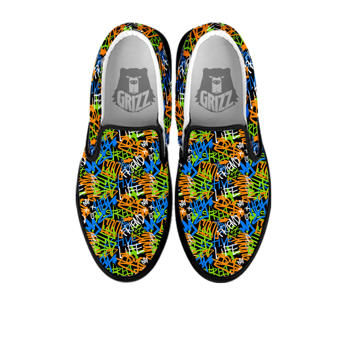 Graffiti Text Print Pattern Black Slip On Shoes-grizzshop