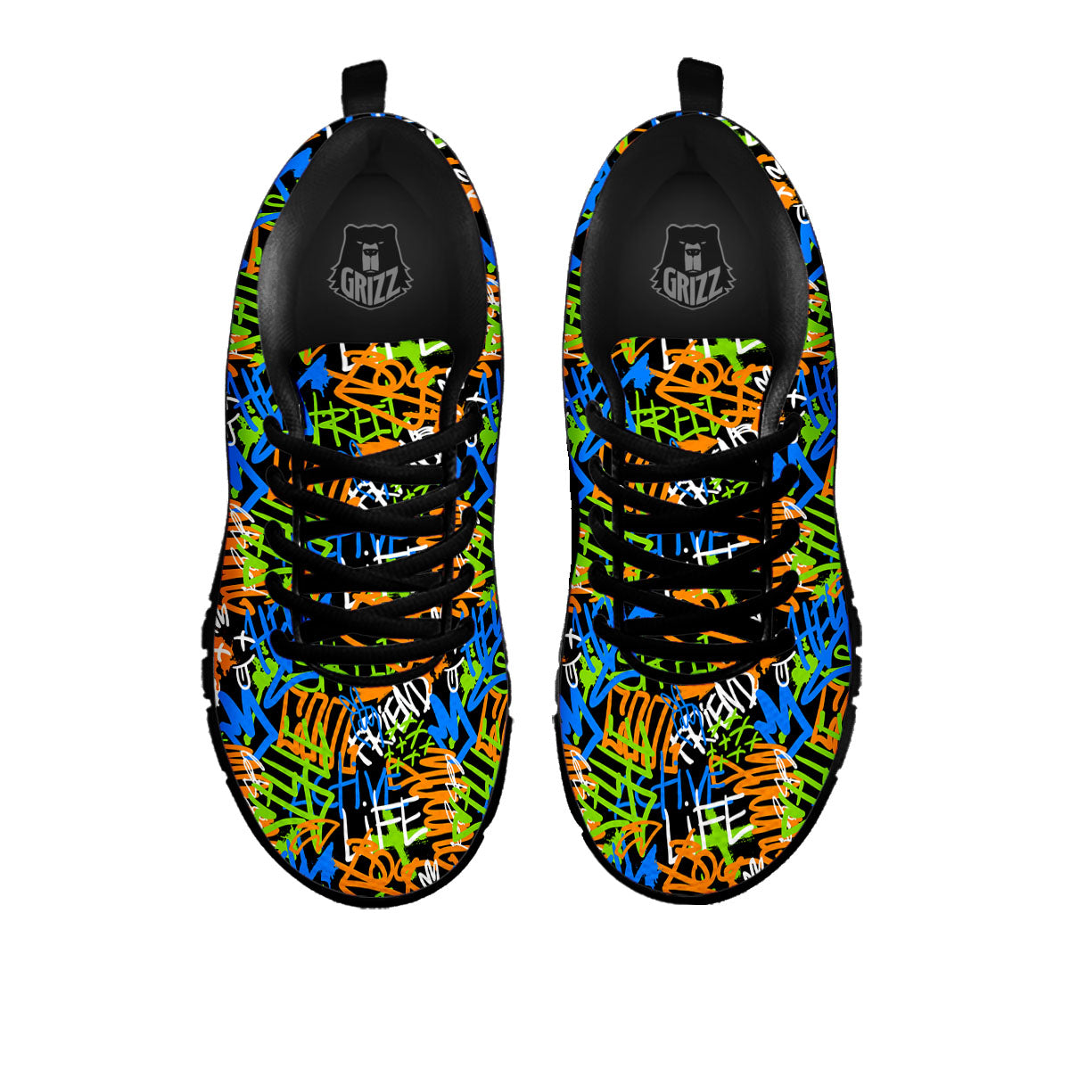 Graffiti Text Print Pattern Black Sneaker-grizzshop