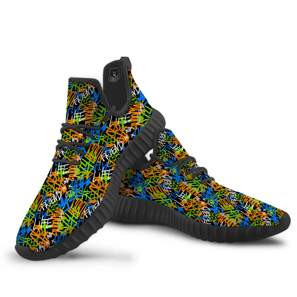 Graffiti Text Print Pattern Black Walking Shoes-grizzshop