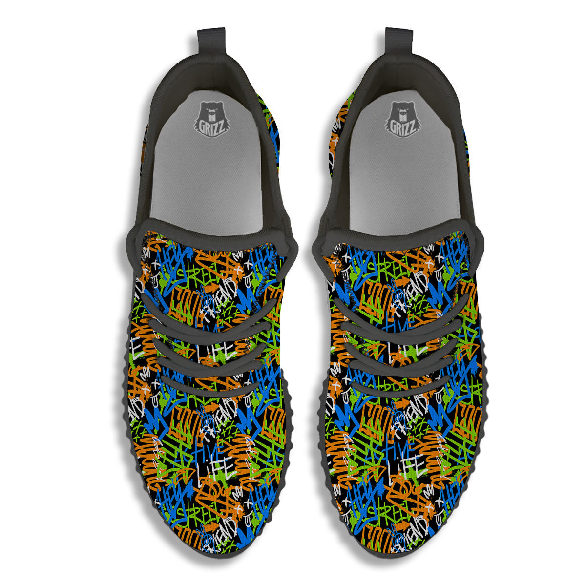 Graffiti Text Print Pattern Black Walking Shoes-grizzshop