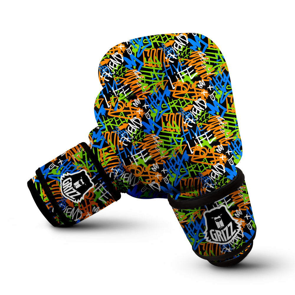 Graffiti Text Print Pattern Boxing Gloves-grizzshop