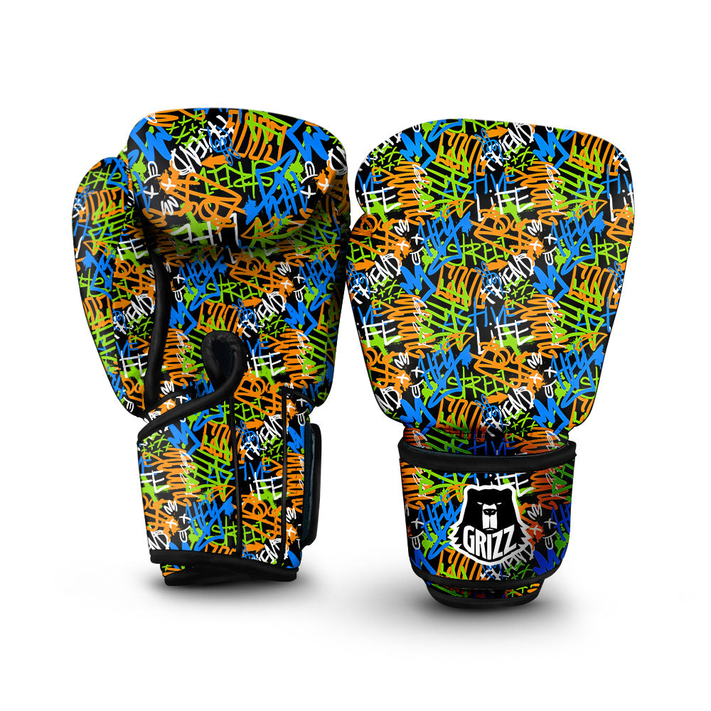 Graffiti Text Print Pattern Boxing Gloves-grizzshop