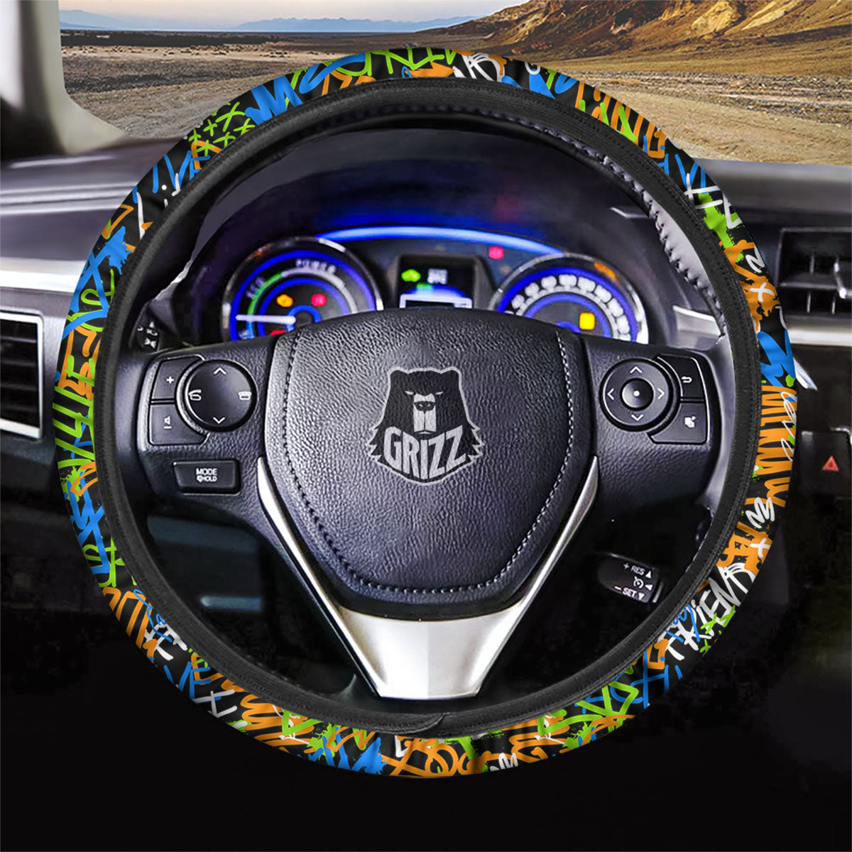 Graffiti Text Print Pattern Car Steering Wheel Cover-grizzshop