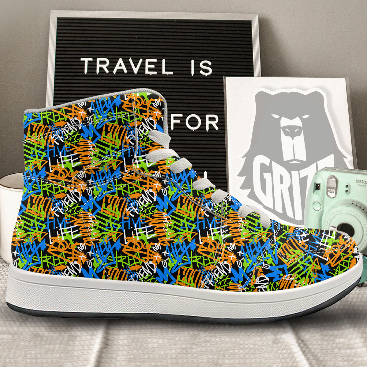 Graffiti Text Print Pattern High Top Sneakers-grizzshop