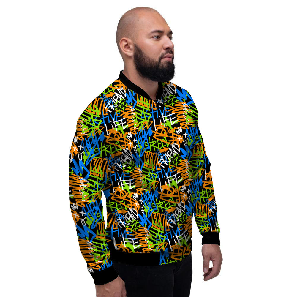 Graffiti Text Print Pattern Men's Bomber Jacket-grizzshop