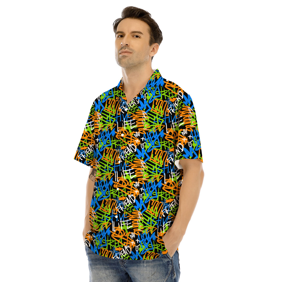 Graffiti Text Print Pattern Men's Hawaiian Shirt-grizzshop