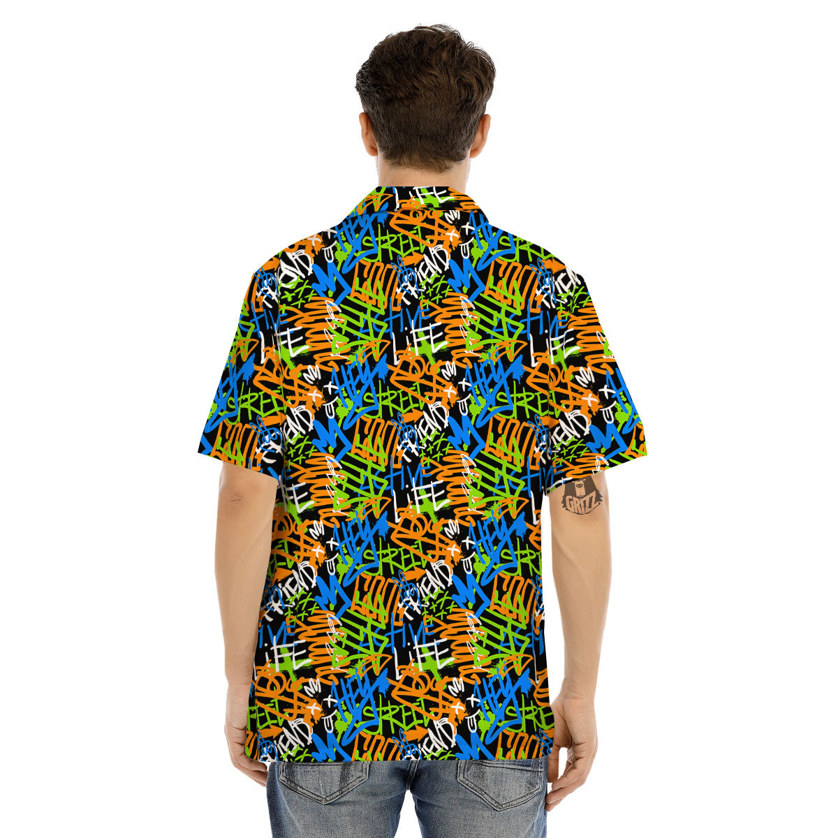 Graffiti Text Print Pattern Men's Hawaiian Shirt-grizzshop