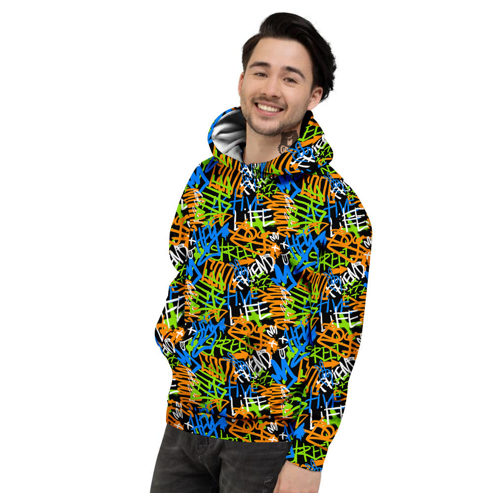 Graffiti Text Print Pattern Men's Hoodie-grizzshop