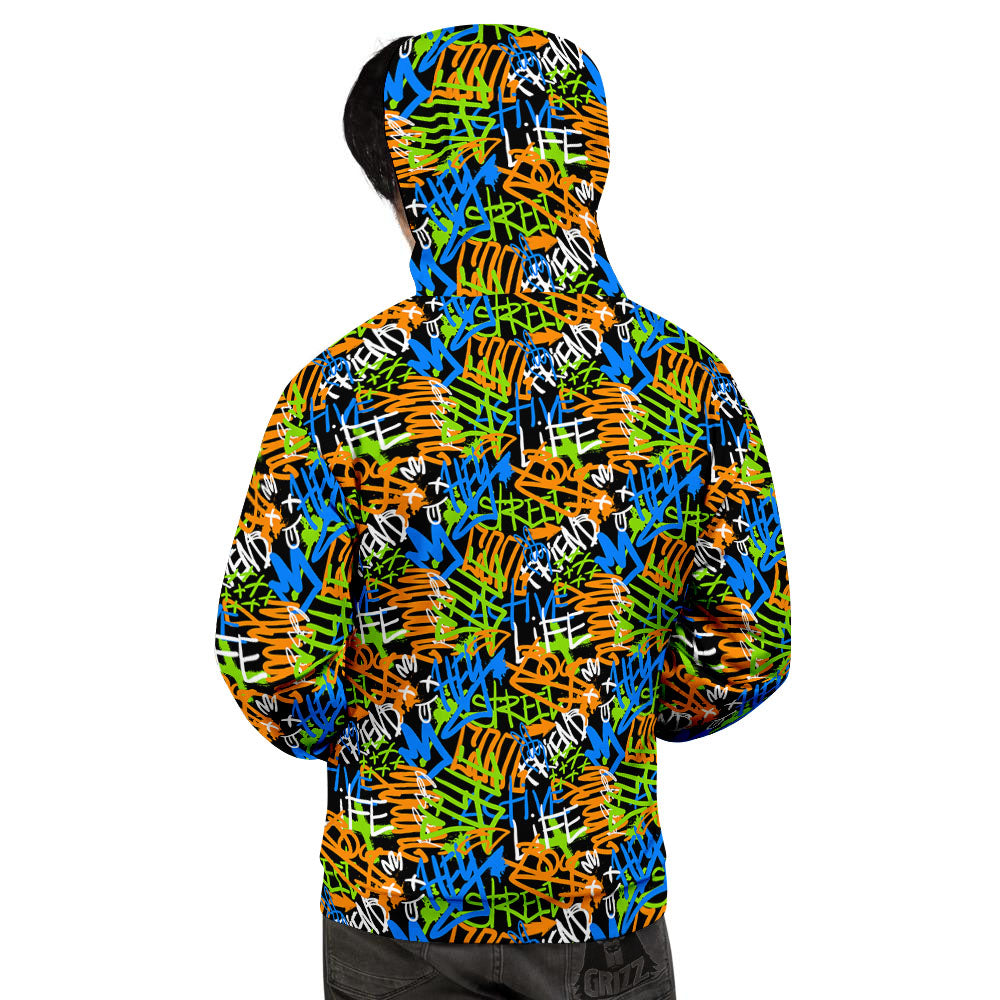 Graffiti Text Print Pattern Men's Hoodie-grizzshop