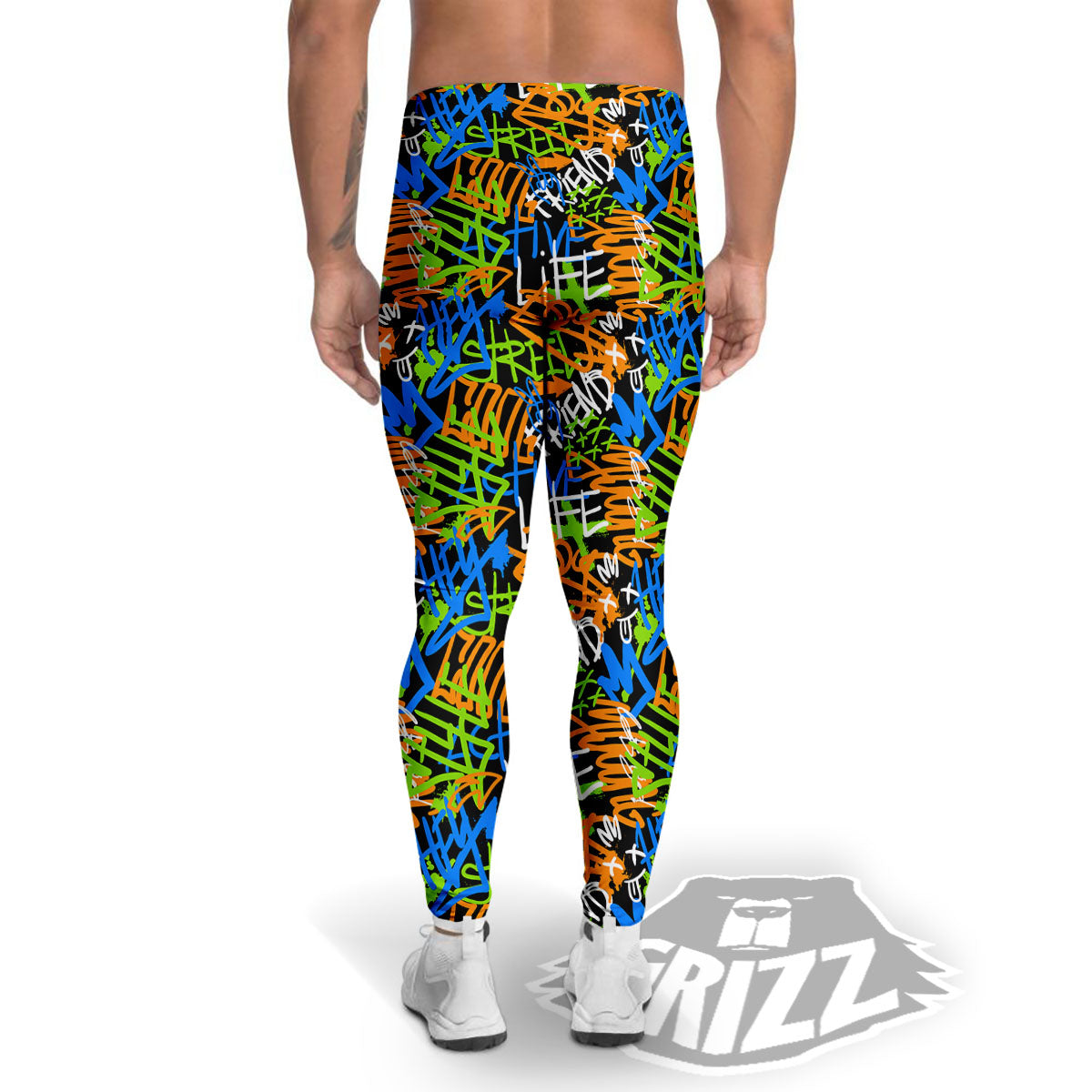 Graffiti Text Print Pattern Men's Leggings-grizzshop