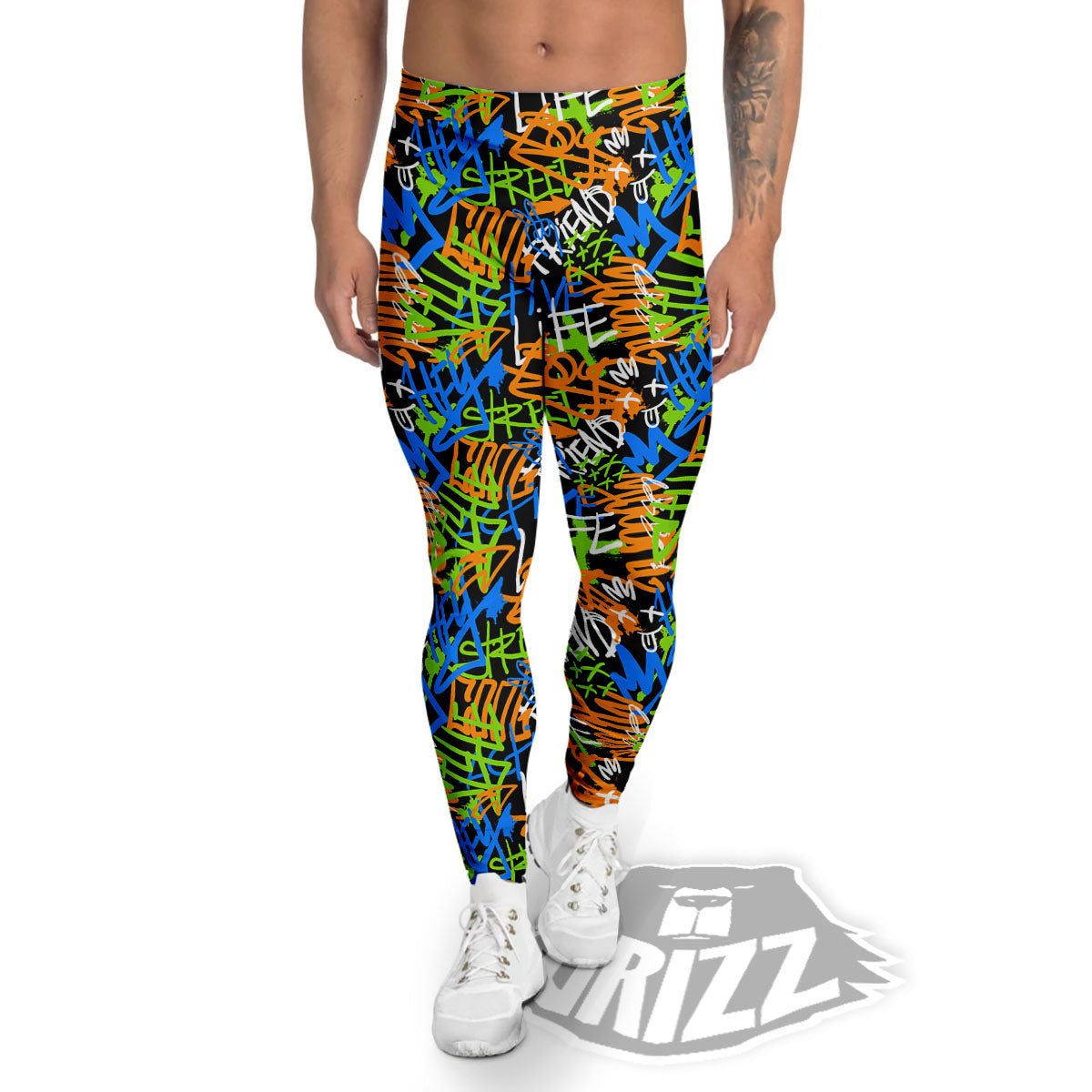 Graffiti Text Print Pattern Men's Leggings-grizzshop
