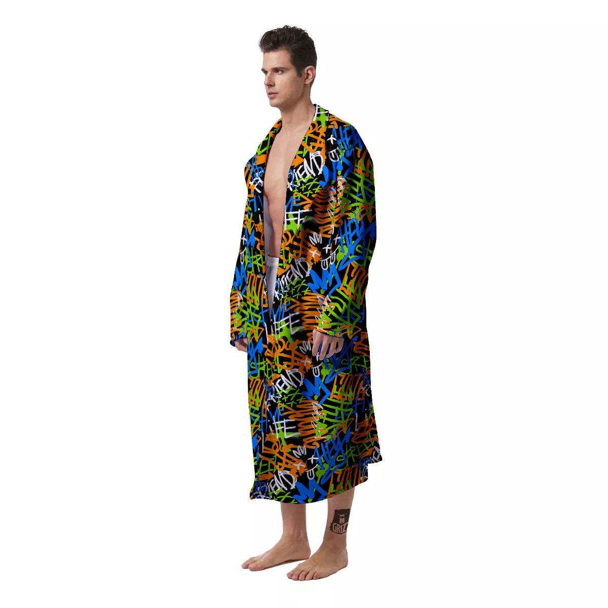 Graffiti Text Print Pattern Men's Robe-grizzshop