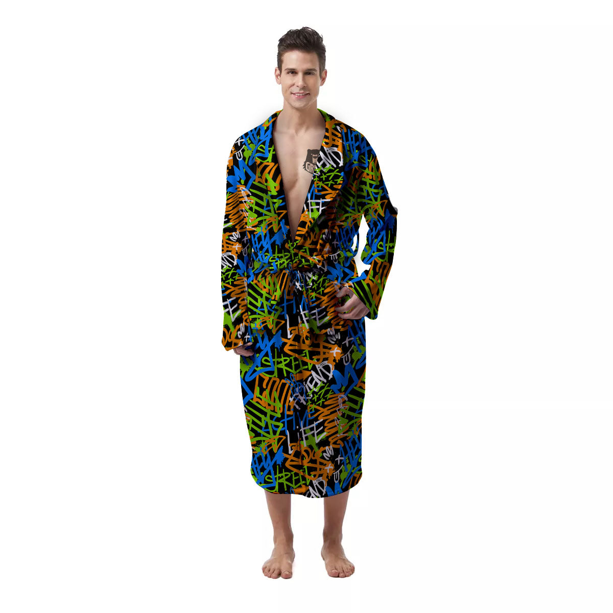 Graffiti Text Print Pattern Men's Robe-grizzshop