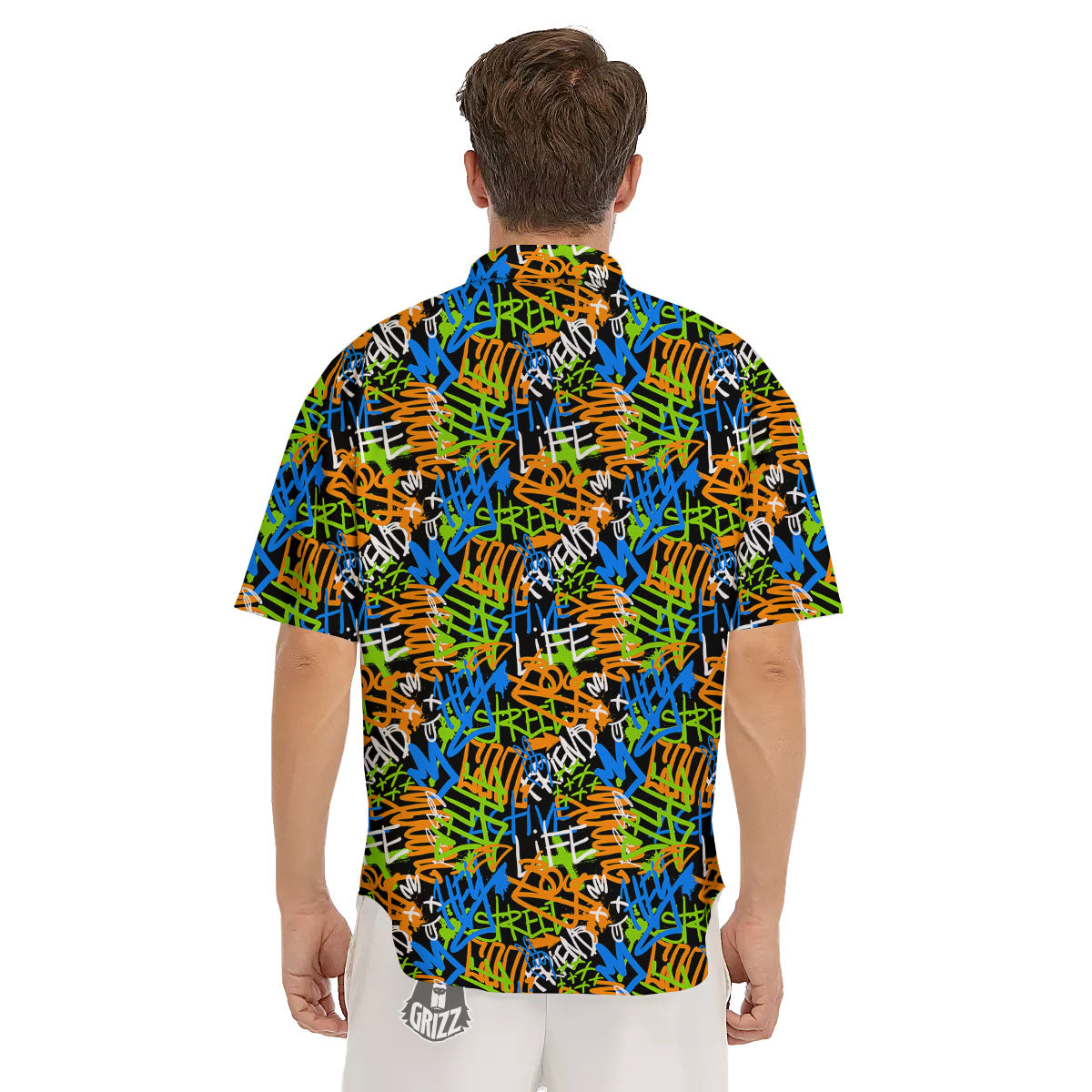 Graffiti Text Print Pattern Men's Short Sleeve Shirts-grizzshop