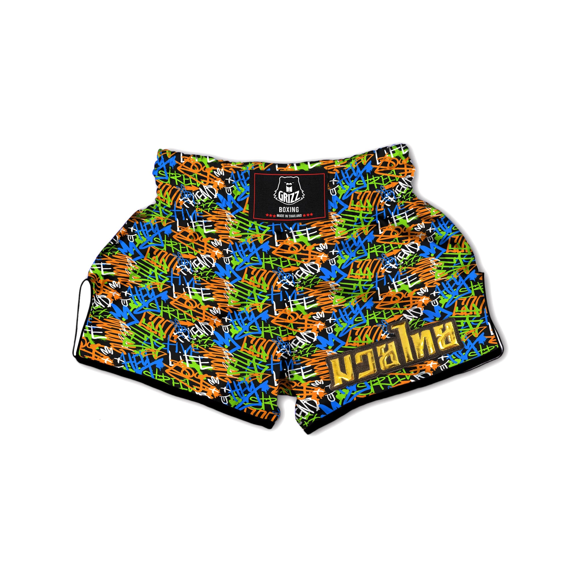Graffiti Text Print Pattern Muay Thai Boxing Shorts-grizzshop