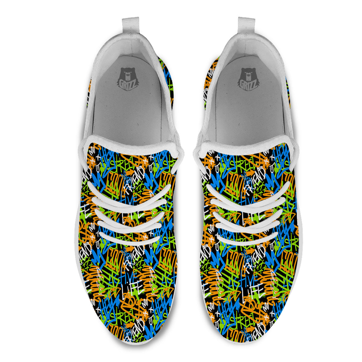 Graffiti Text Print Pattern White Athletic Shoes-grizzshop