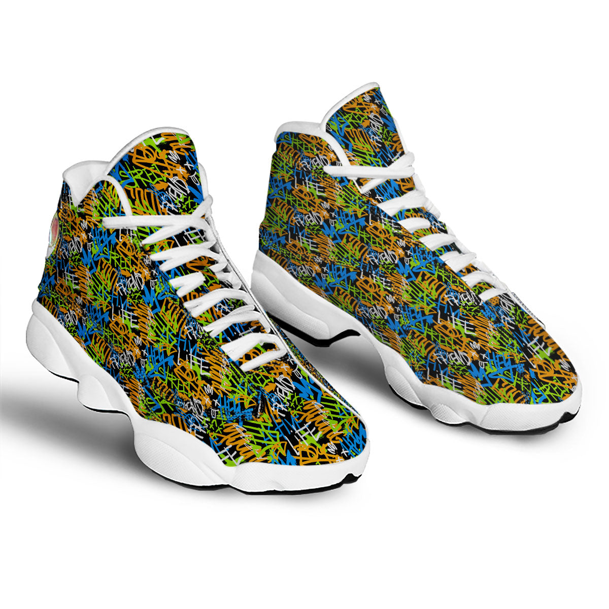 Graffiti Text Print Pattern White Basketball Shoes-grizzshop